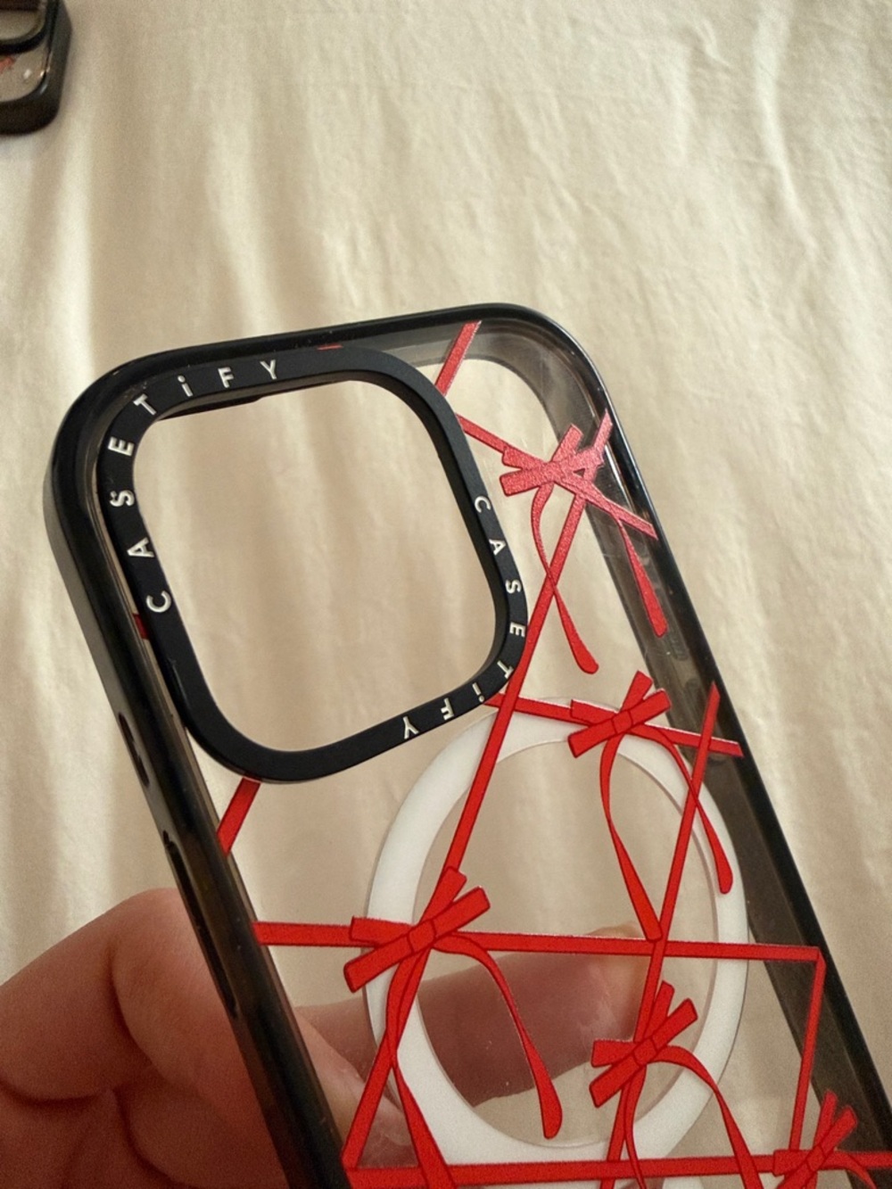 Casetify Black Clear Case with Red Bow Grid Design- iPhone 16 pro - Picture 6 of 6